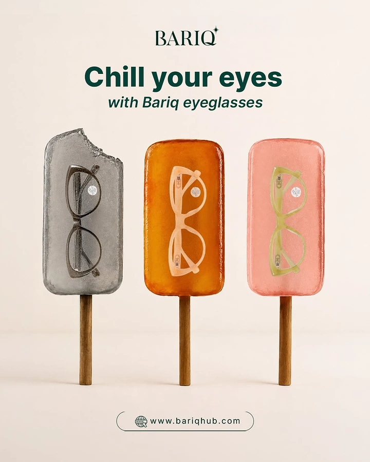 Creative ad: Three popsicles with eyeglass frames frozen inside