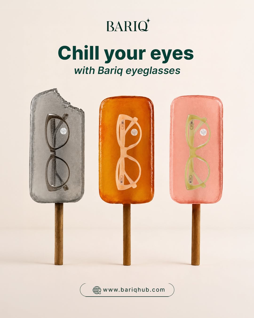Instagram post: Three popsicles with eyeglass frames frozen inside