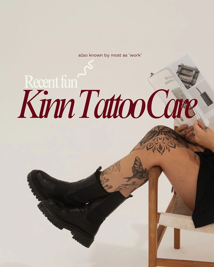 Tattoo Studios creative ad: Editorial magazine-style layout, witty 'work' aside
