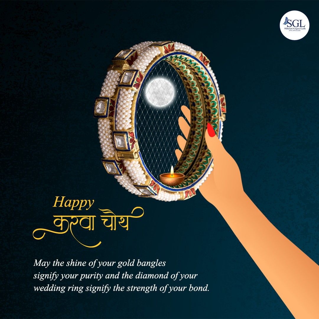 Kundan pearl bangle as a Karwa Chauth sieve framing the moon