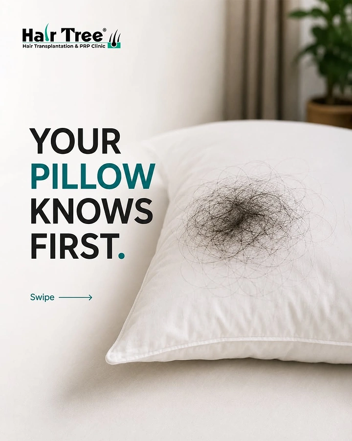 Hair Transplant & Hair Clinics creative ad: Pillow knows first: hair on pillow
