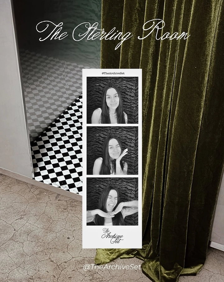 Photo Booth Rentals creative ad: Photo strip staged in velvet room