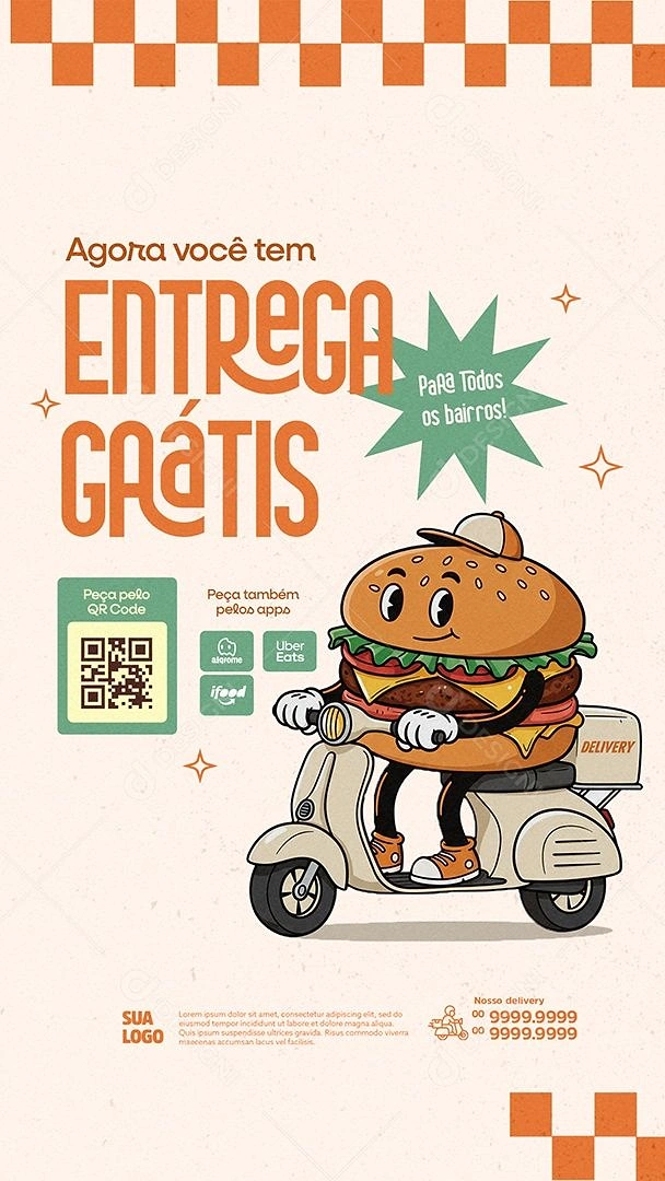 Food Delivery Apps creative ad: Burger character turns delivery into playful mascot