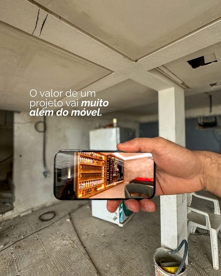 Carpenters & Woodwork creative ad: Phone reveals finished furniture in bare room
