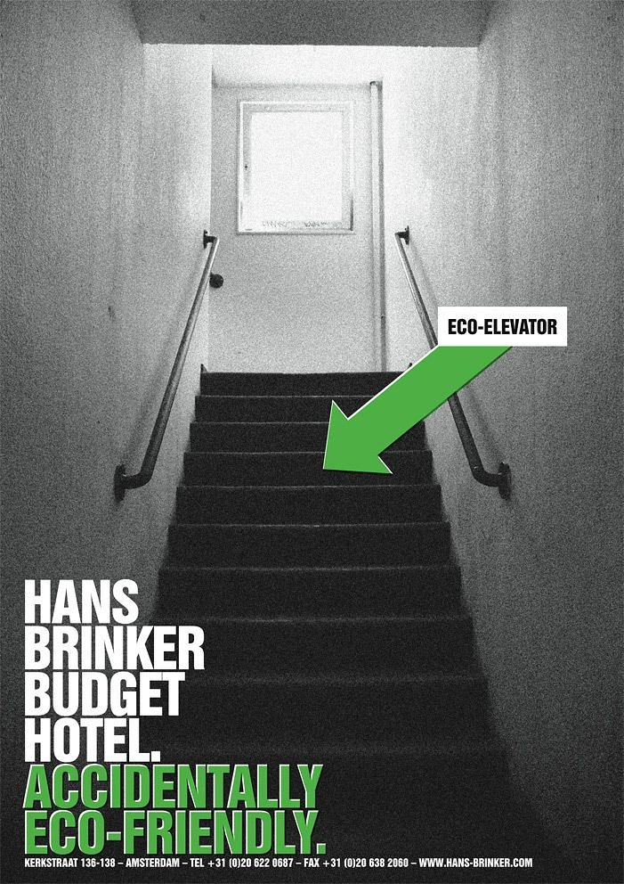 Creative ad: Bleak narrow staircase labelled as an elevator