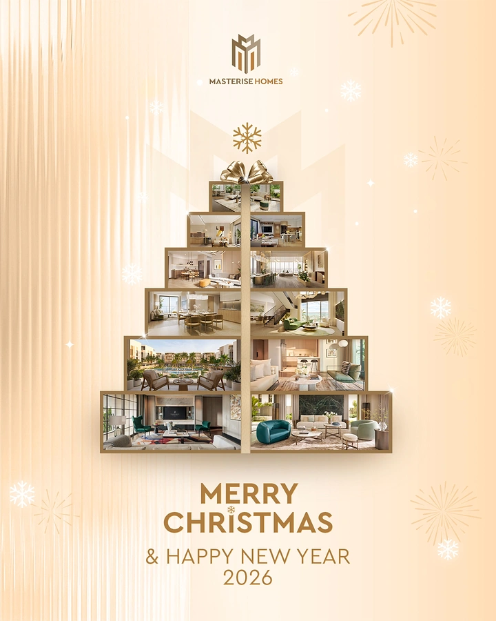 Christmas creative ad: Christmas tree built from stacked interior photos