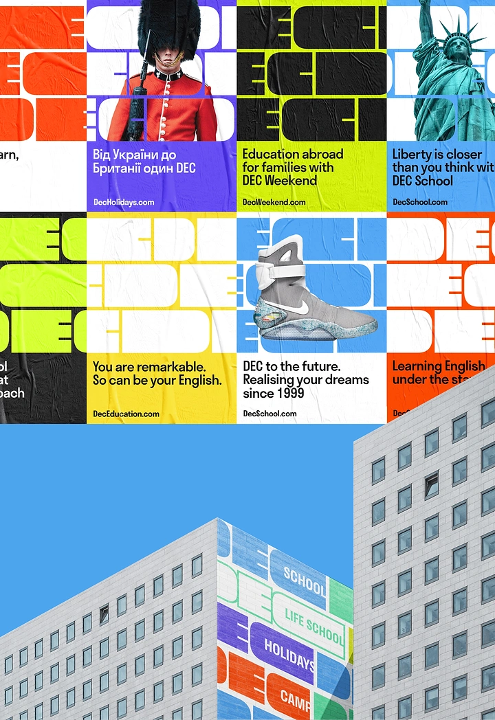 Universities & Colleges creative ad: Bold modular campus-world visual system
