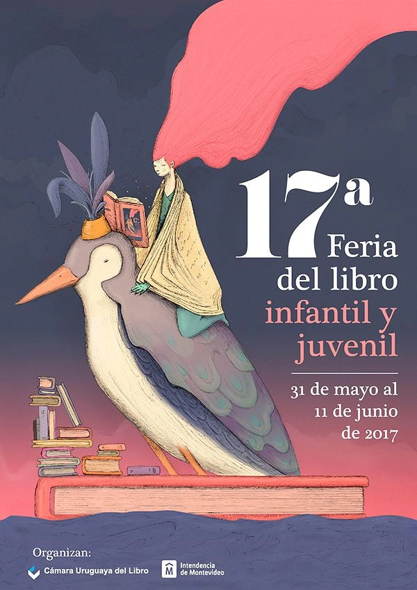 other-festival creative ad: A childlike rider reading atop a giant long-legged bird emerging from a stack of books