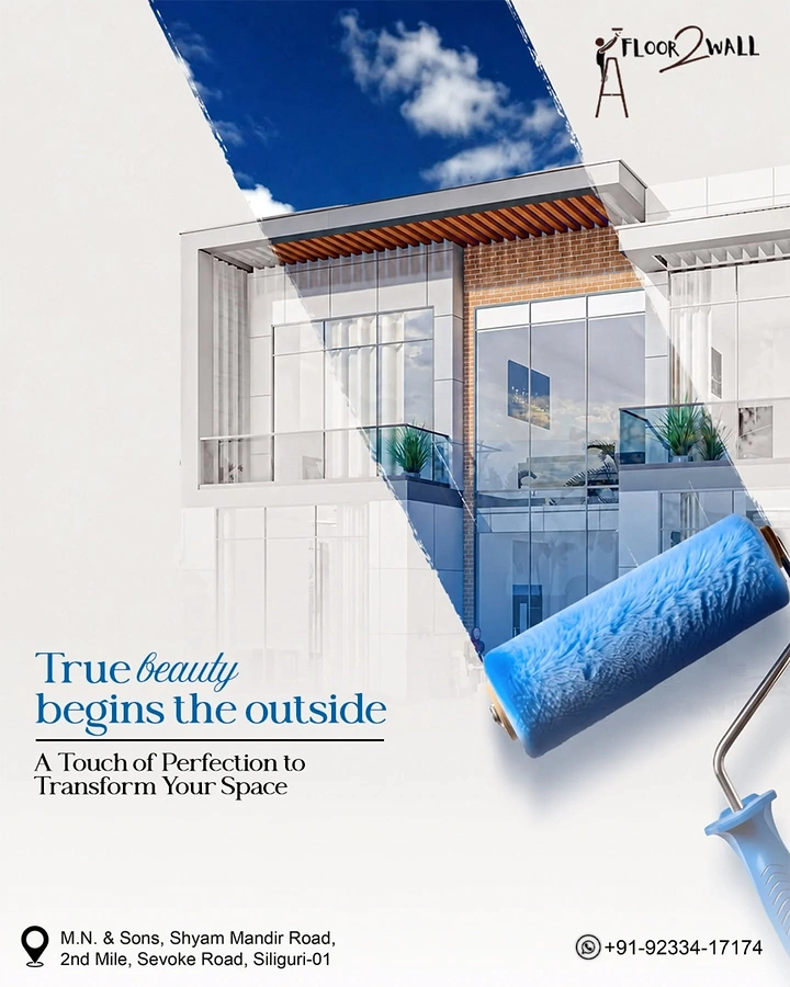 House Painters creative ad: Roller stroke paints sky and building into view