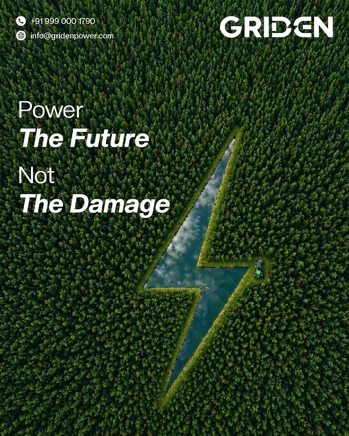 Solar & Energy creative ad: Lightning-bolt-shaped lake cut into a dense forest from above