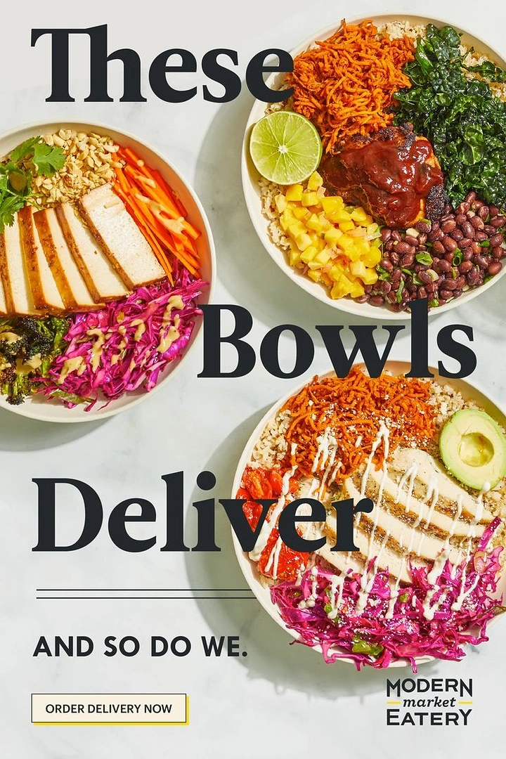 Cloud Kitchens & Food Trucks creative ad: 'These bowls deliver' wordplay