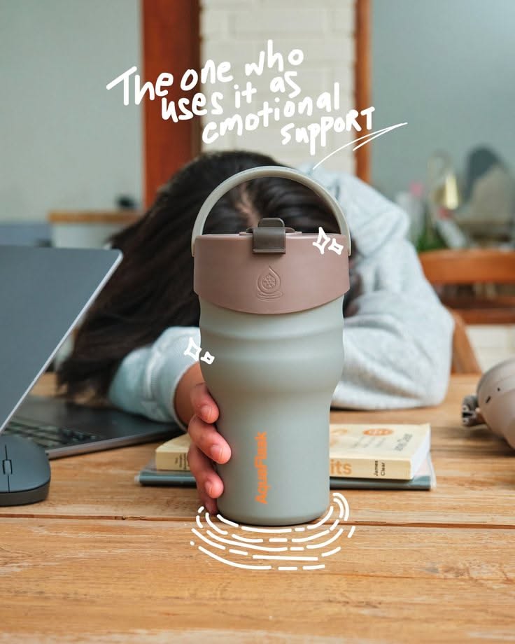 Instagram post: Witty emotional-support tumbler concept, slide 1