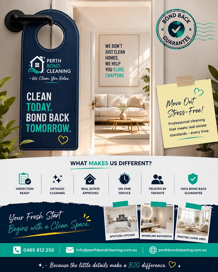 Cleaning Services creative ad: Door hanger prop: clean today, bond back