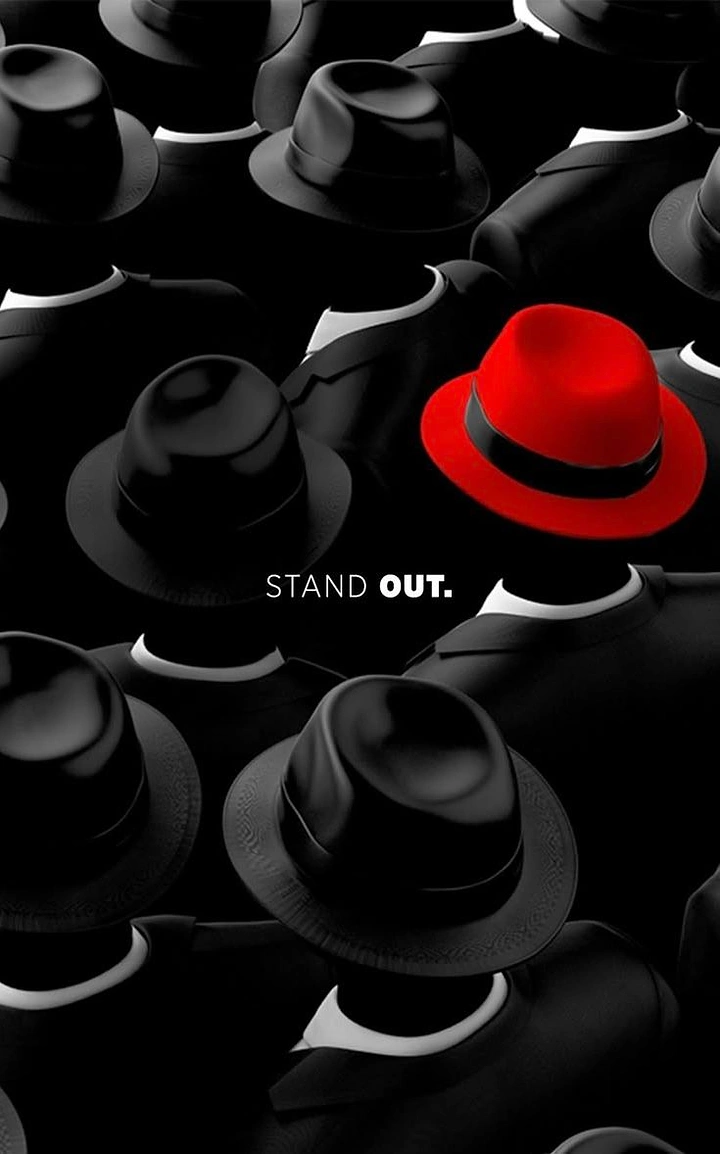 Agency creative ad: Red hat among black hats: stand out