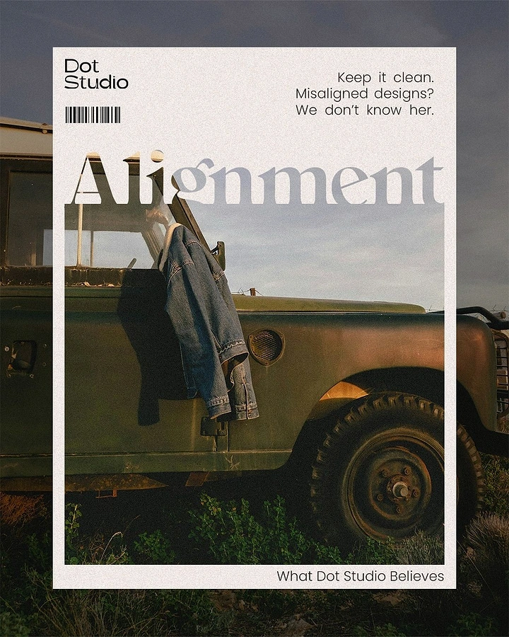 Photography creative ad: Witty misaligned frame 'Alignment' copy pun