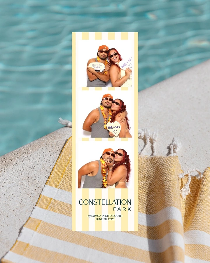 Photo Booth Rentals creative ad: Photo strip integrated into poolside lifestyle