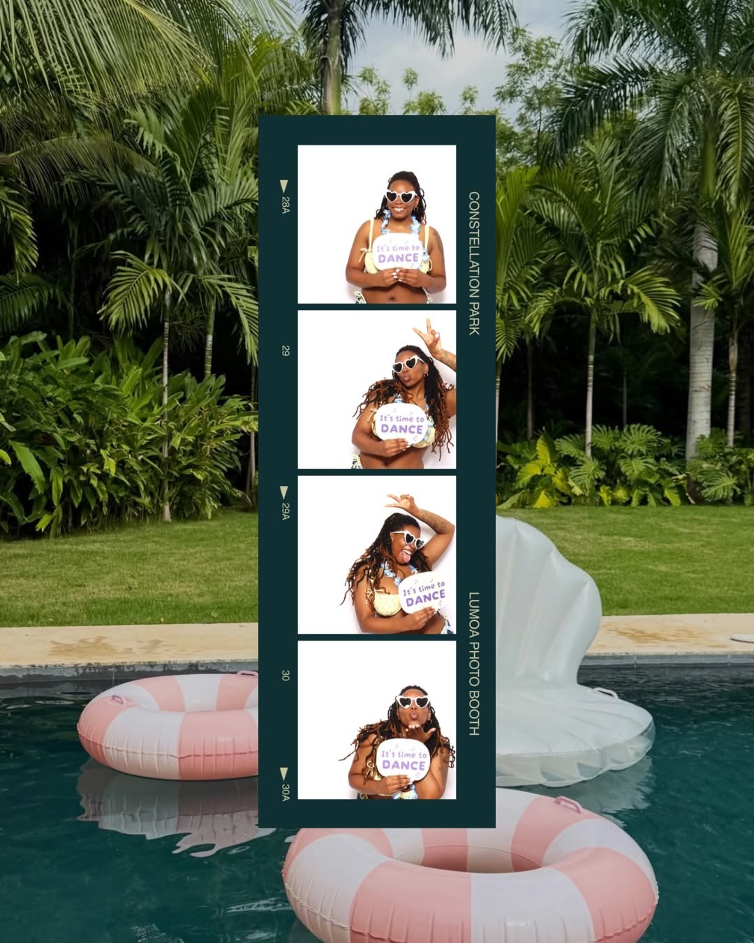 Instagram post: Photo strip integrated into poolside lifestyle, slide 4