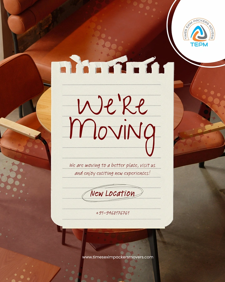 Movers & Packers creative ad: Torn notepad 'We're Moving' easel sign idea