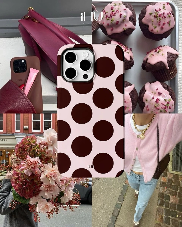 Phone Cases & Mobile Accessories creative ad: Polka-dot pattern world across scenes