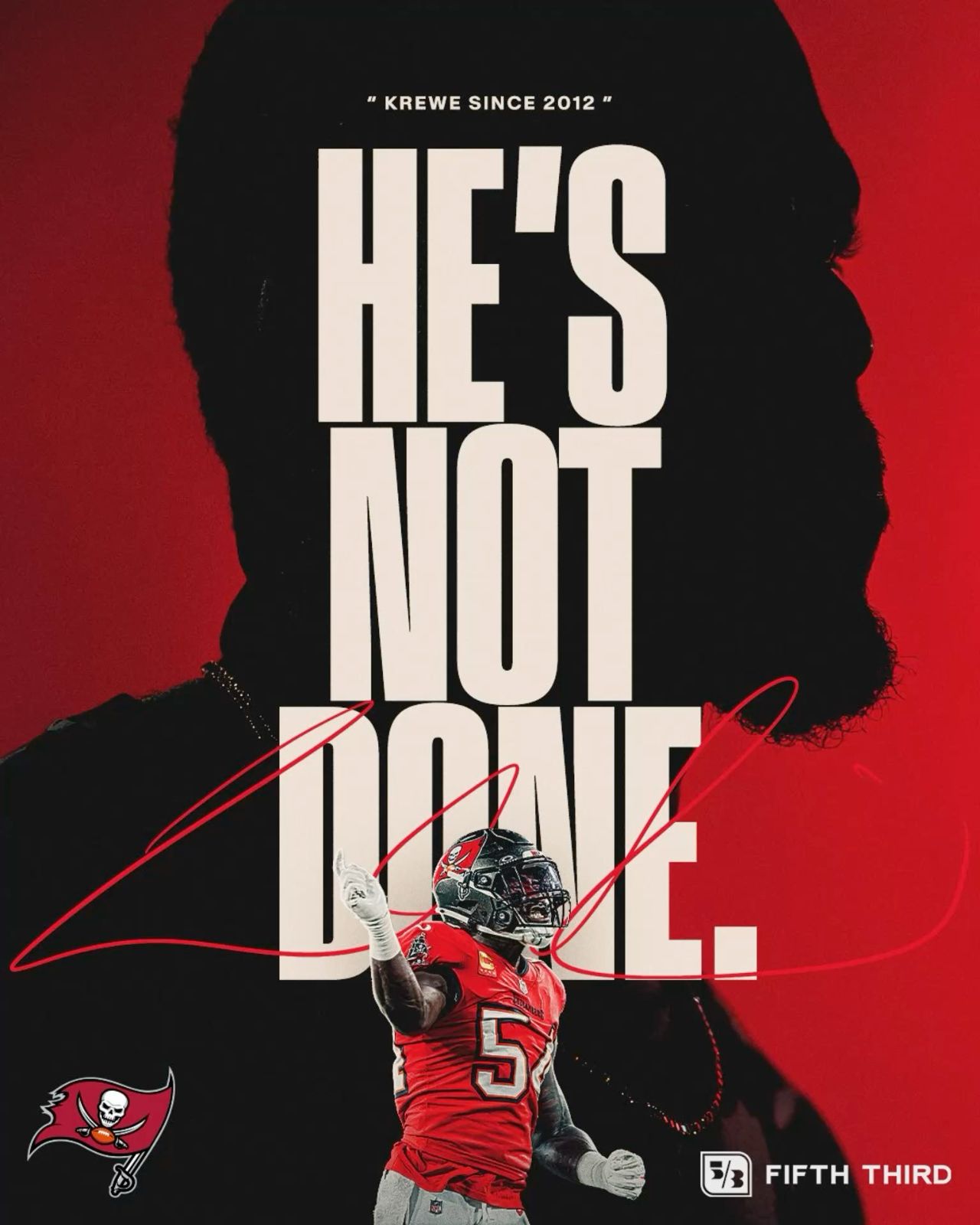 Football linebacker cutout over huge dark silhouette of his profile
