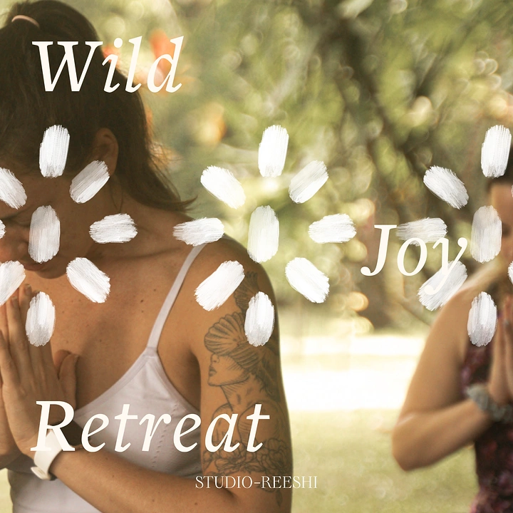 Yoga Studios creative ad: Painted petal strokes over retreat photo