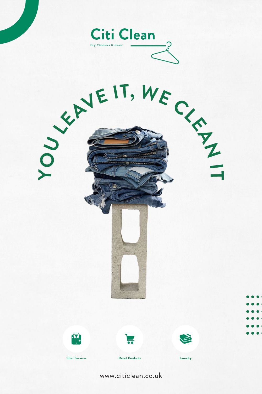 Story: Jeans stacked on cinder block, arc type