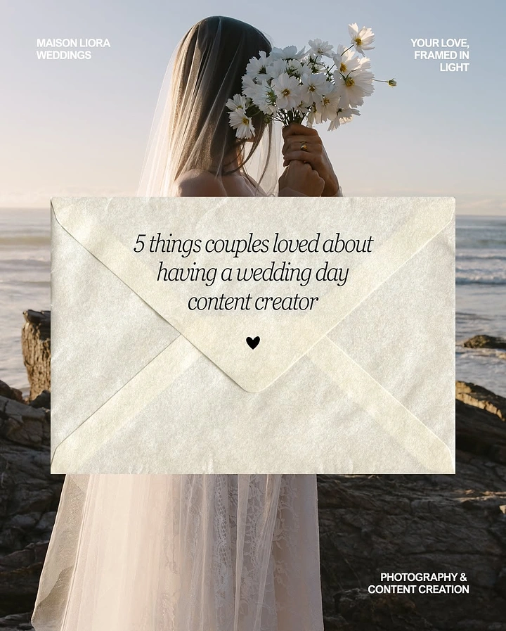 Photography creative ad: Love-letter envelope framing couple testimonials