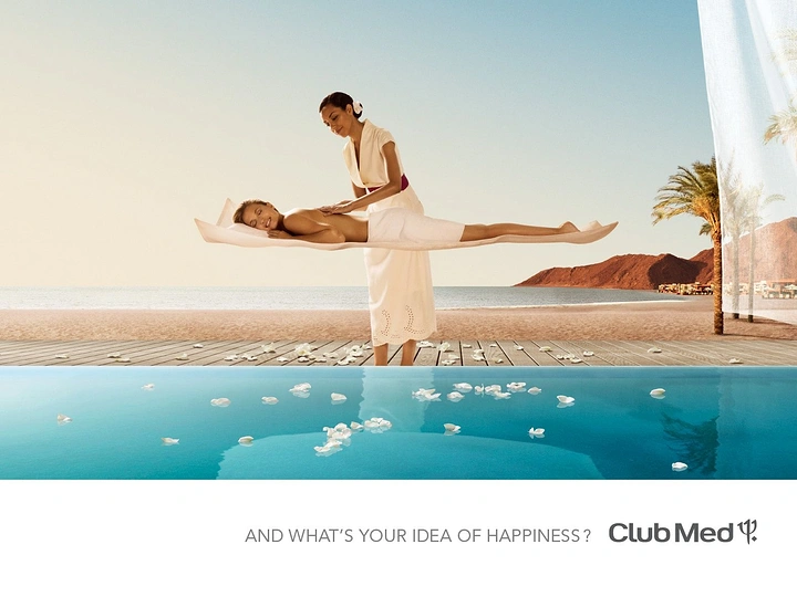 Spa & Massage creative ad: Levitating massage as surreal idea of happiness