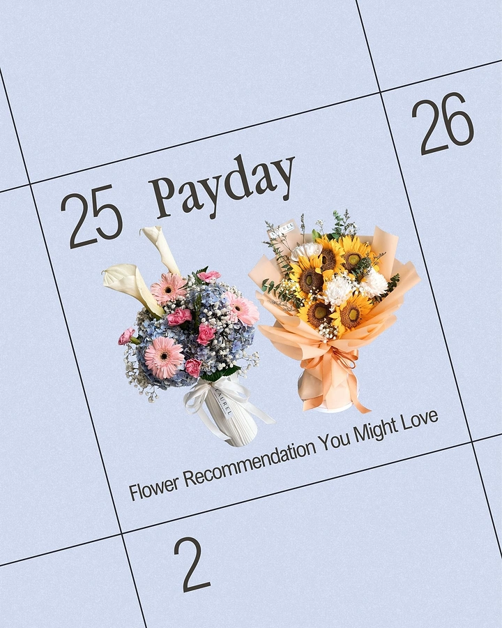 Florists creative ad: Payday calendar square filled with bouquets