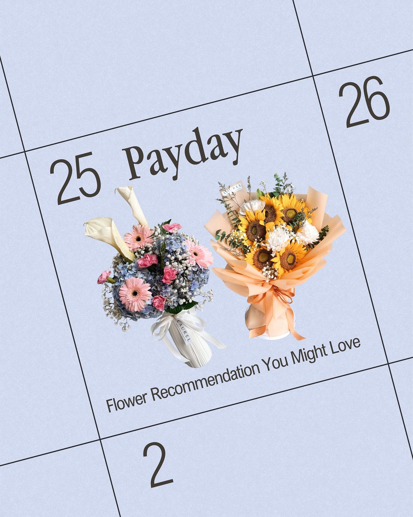 Payday calendar square filled with bouquets