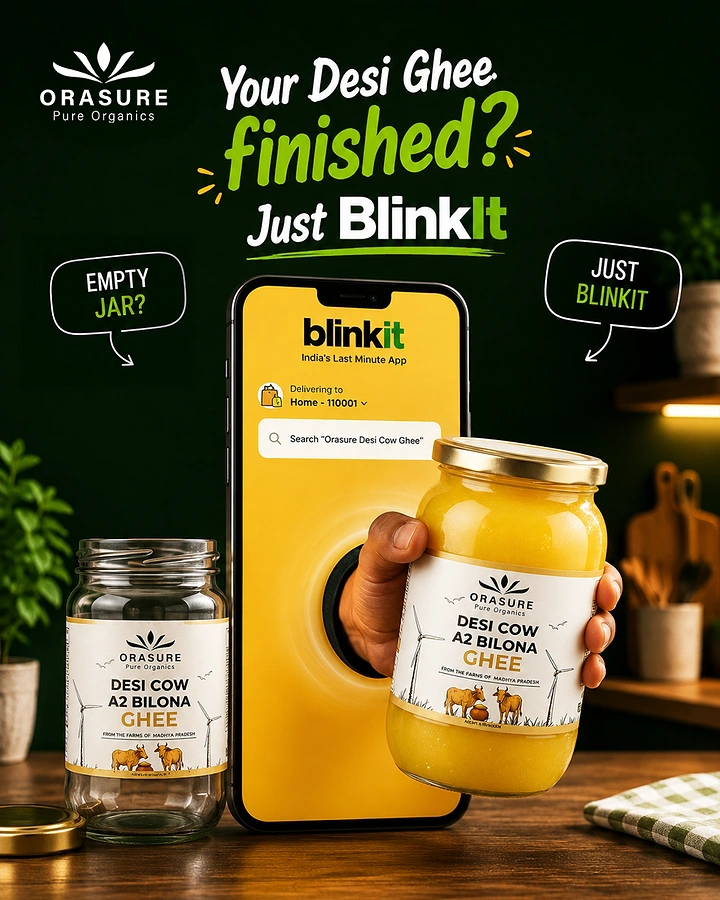 Dairy Brands creative ad: Jar popping from phone, Blinkit delivery