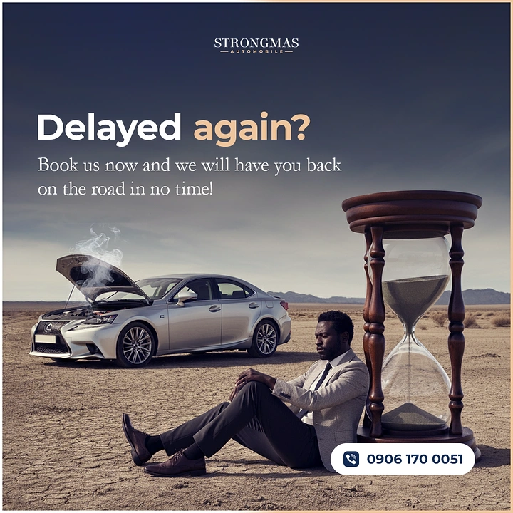 Car Rental creative ad: Hourglass stranded driver, 'Delayed again?'