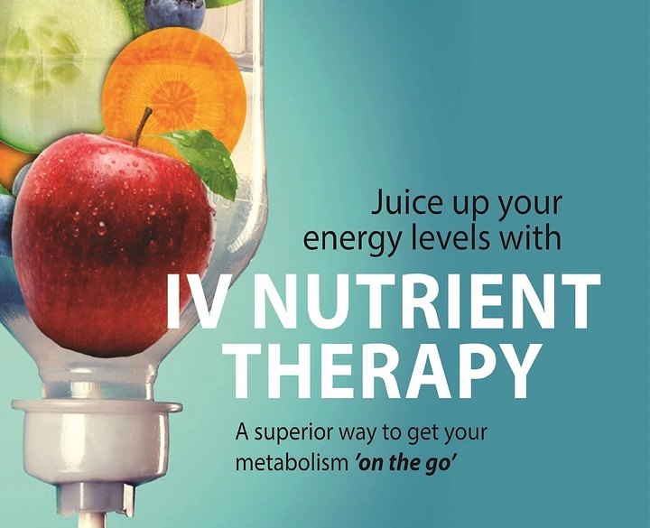 IV Therapy & Drip Bars creative ad: Juice-up pun with fruit IV imagery