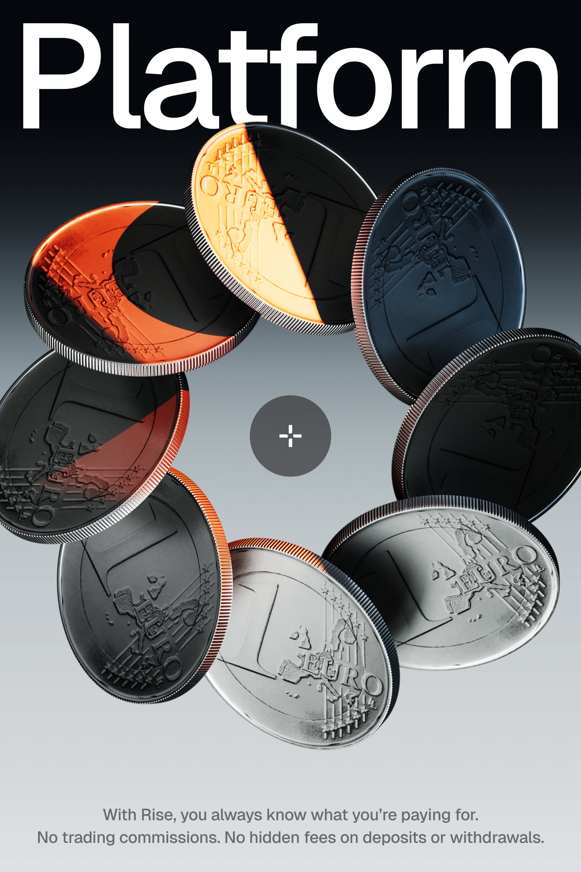 Poster: Ring of floating one-euro coins with orange and black colour splits