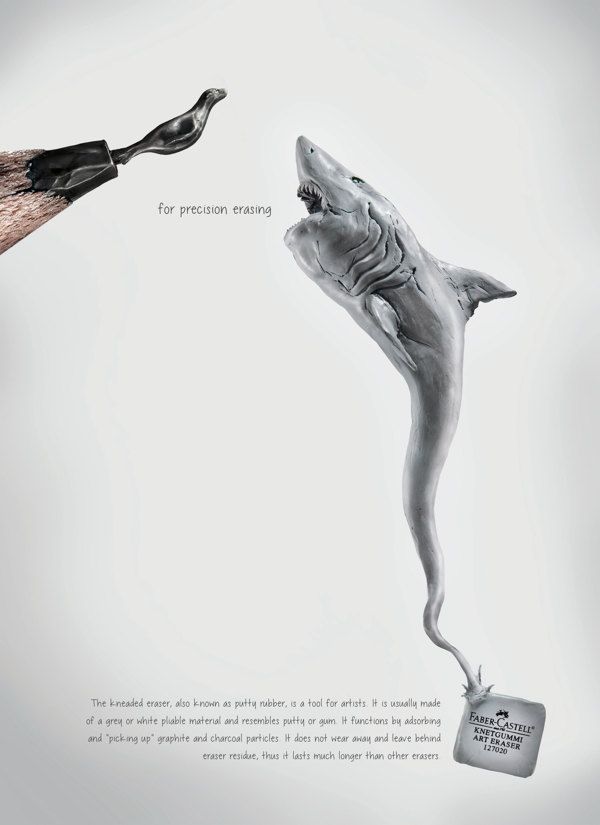 Poster: Kneaded eraser stretched into a shark hunting a graphite seal