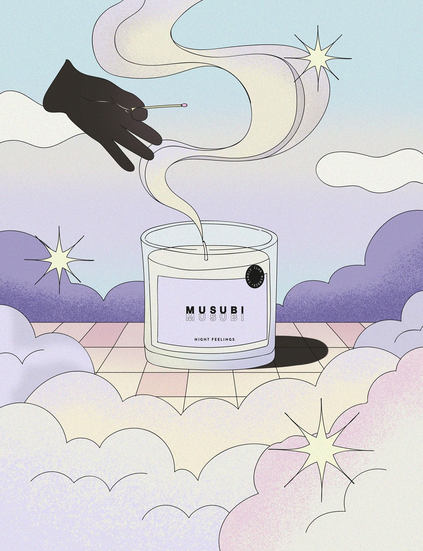 Instagram post: Dreamy illustration, smoke into clouds