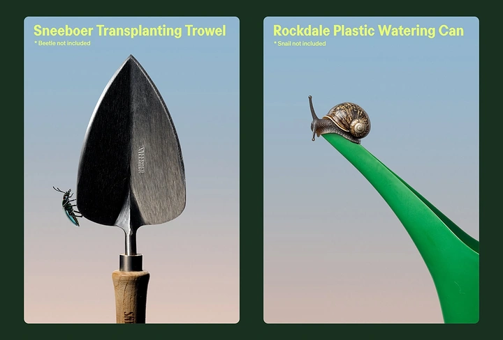 Landscaping & Gardening creative ad: Snail and beetle scale garden tools