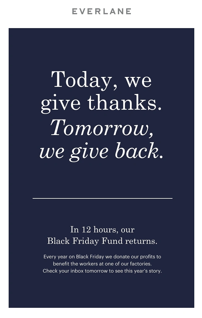 Thanksgiving creative ad: Typographic message about giving back on Black Friday