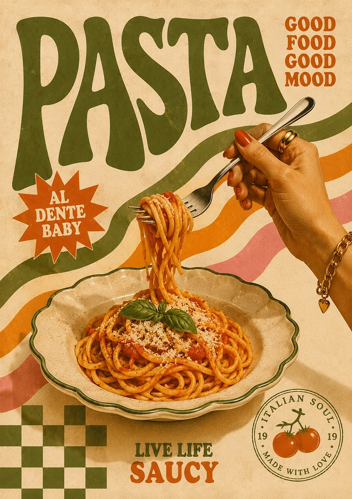Italian Restaurants creative ad: Playful pasta typography and al-dente pun