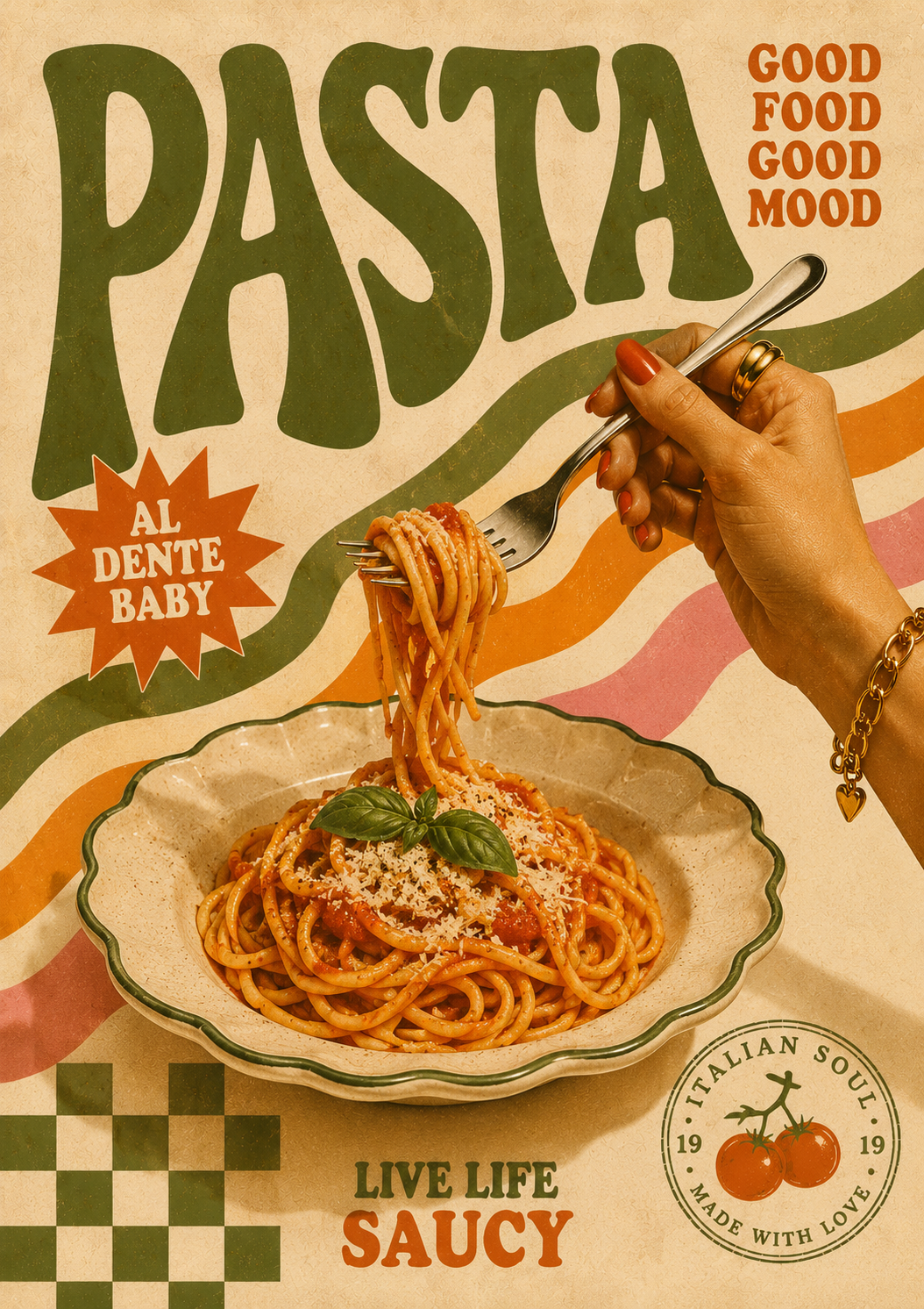 Story: Playful pasta typography and al-dente pun