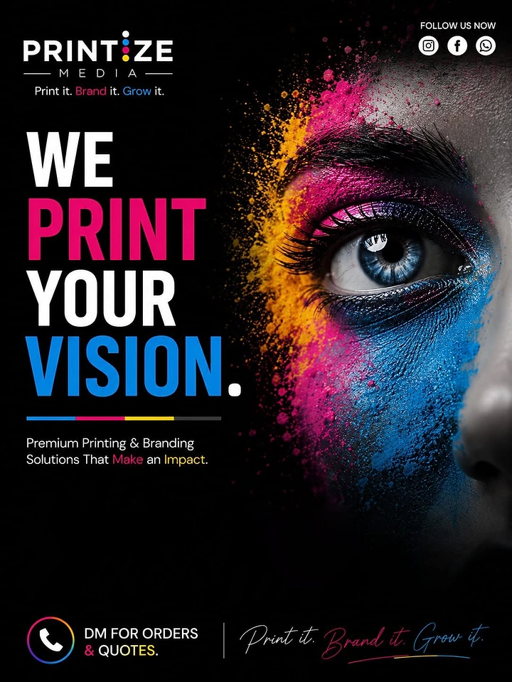 Printing Shops creative ad: CMYK paint-splashed eye, print your vision