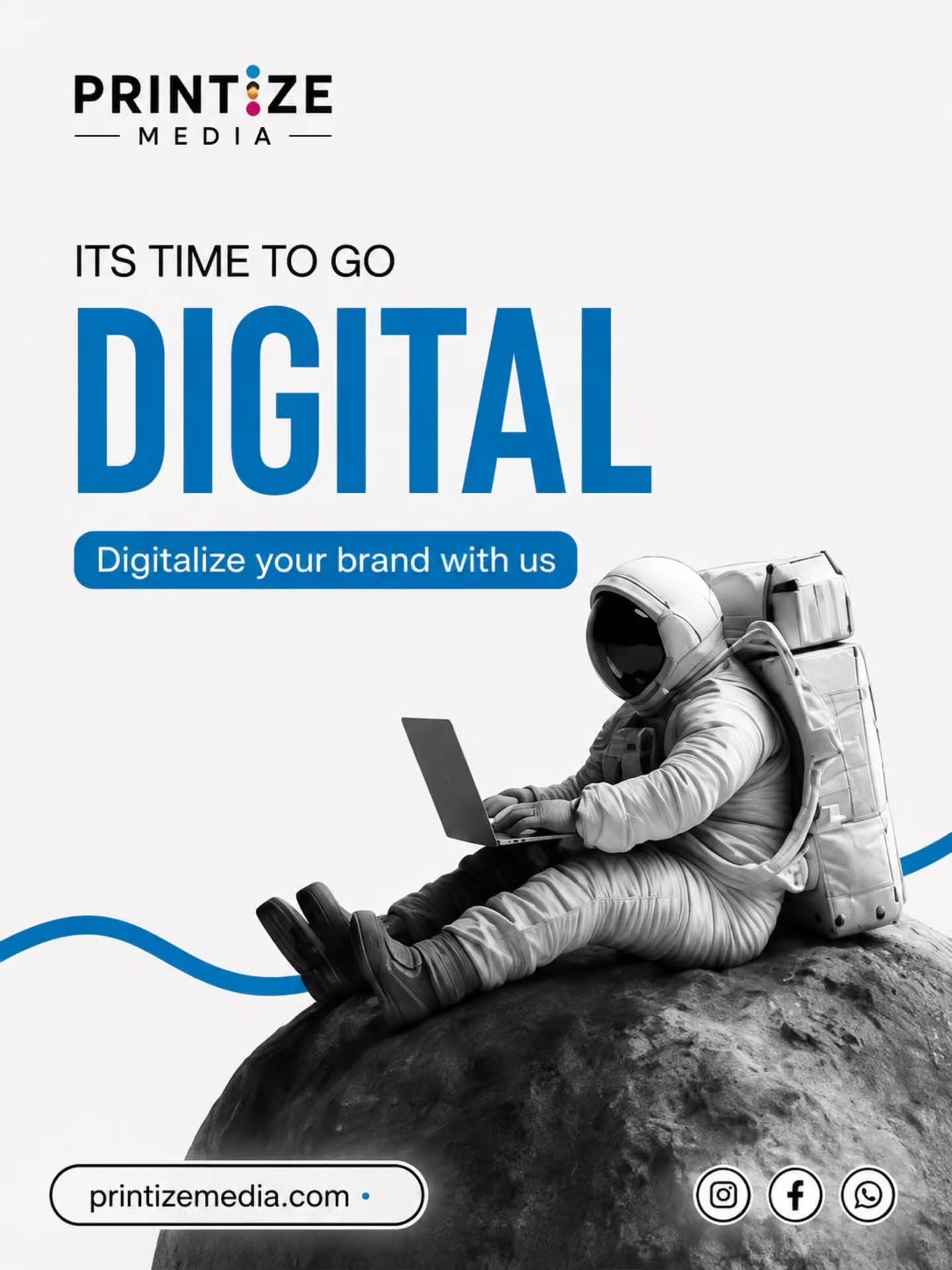 Instagram post: Astronaut with laptop, go digital metaphor