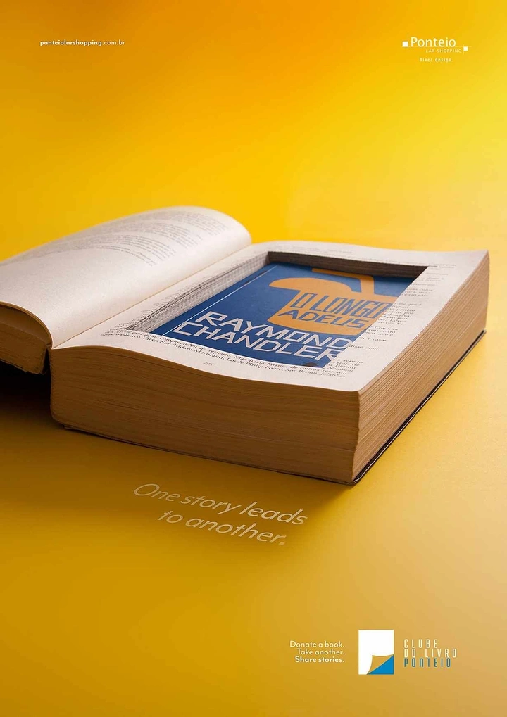 Bookstores creative ad: Book hidden inside book: one story leads