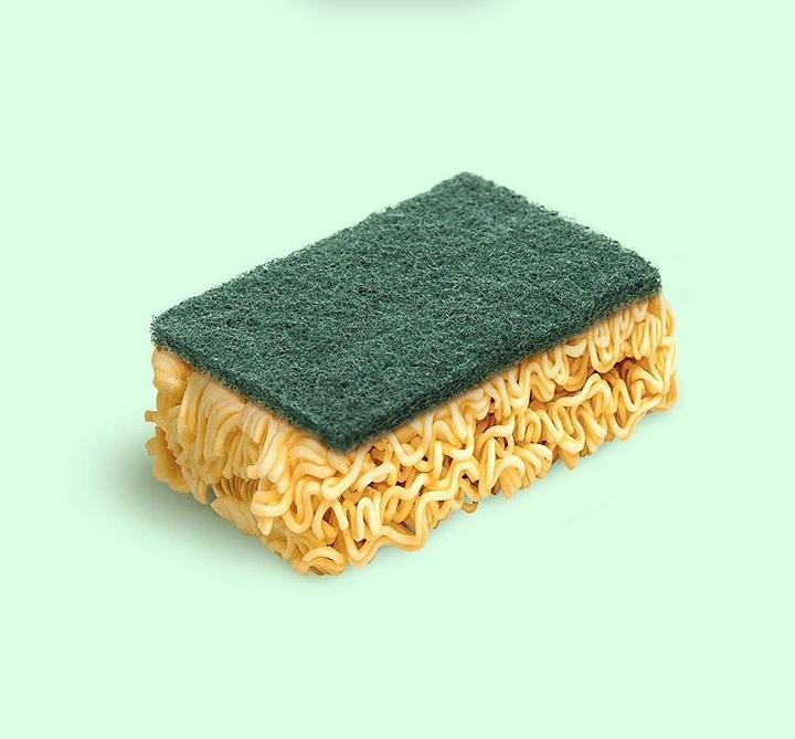 Instant Noodles & Pasta Brands creative ad: Sponge visual cleverly mimics noodle texture