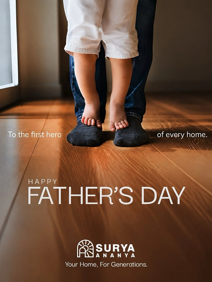 Father's Day creative ad: Toddler's bare feet standing on father's socked feet