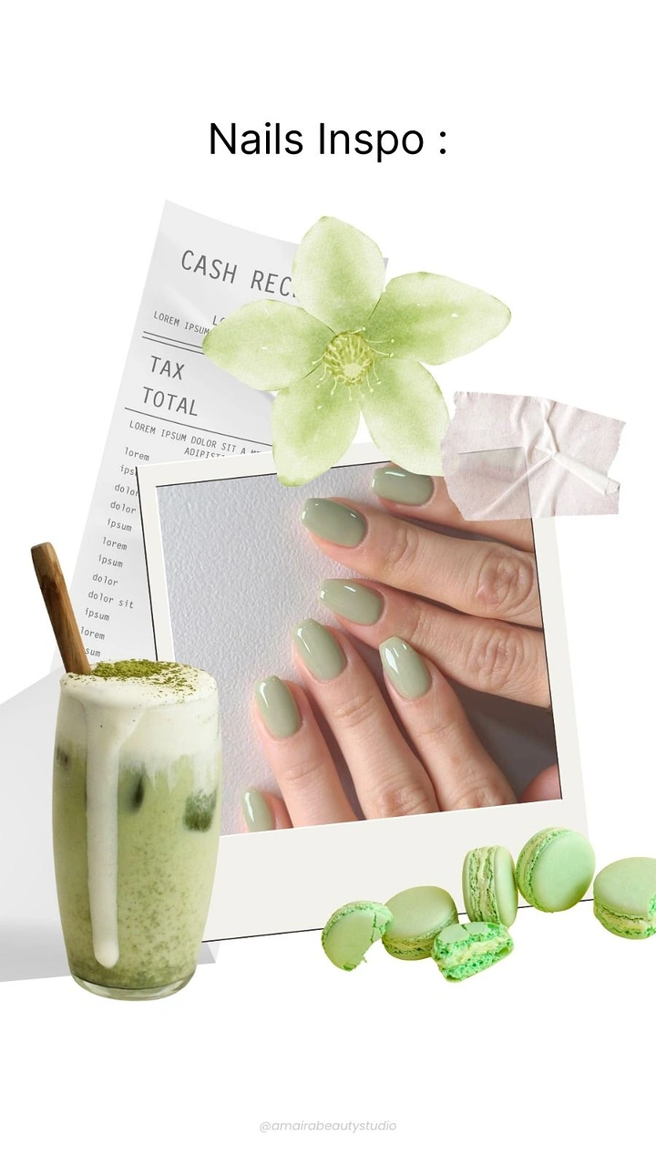 Nail Salons creative ad: Matcha green nails paired with matcha
