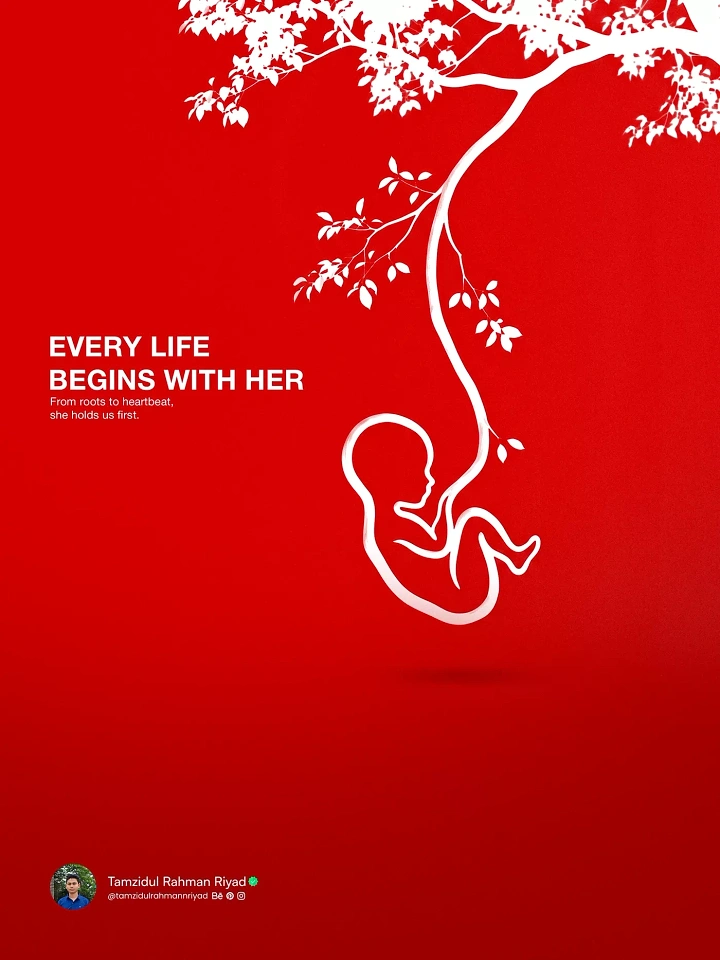 Maternity Hospitals & Gynaecologists creative ad: Fetus-and-tree line-art concept, bold poster
