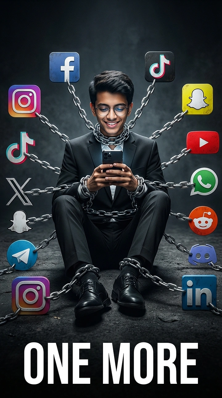 Agency creative ad: Man chained by social apps metaphor