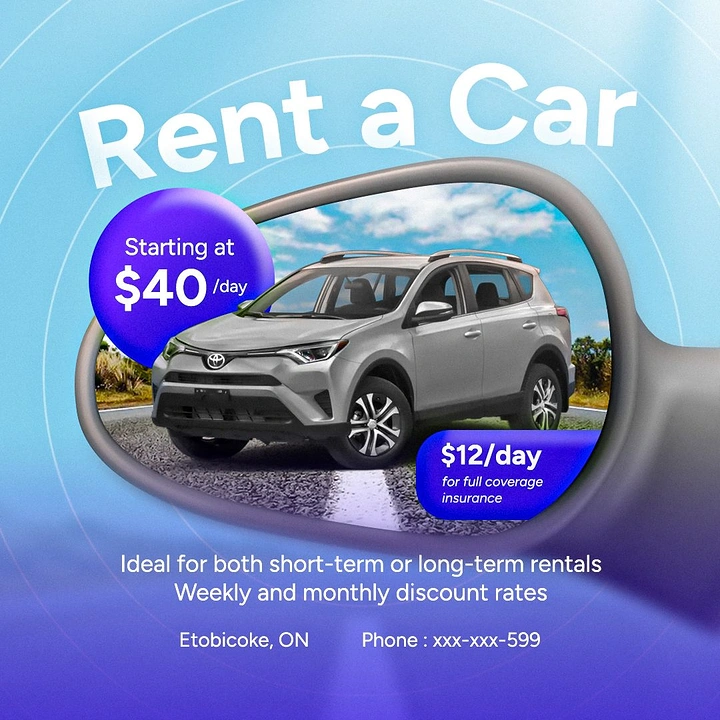 Car Rental creative ad: Car framed inside side mirror
