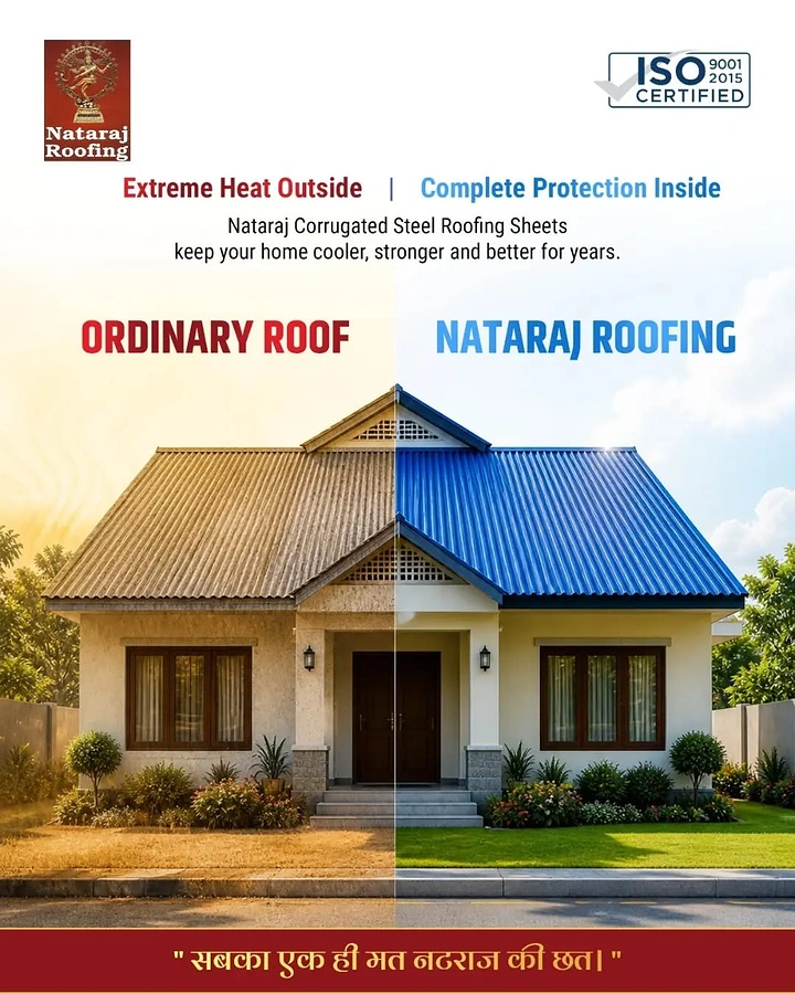 Roofing creative ad: Split house: ordinary roof versus Nataraj